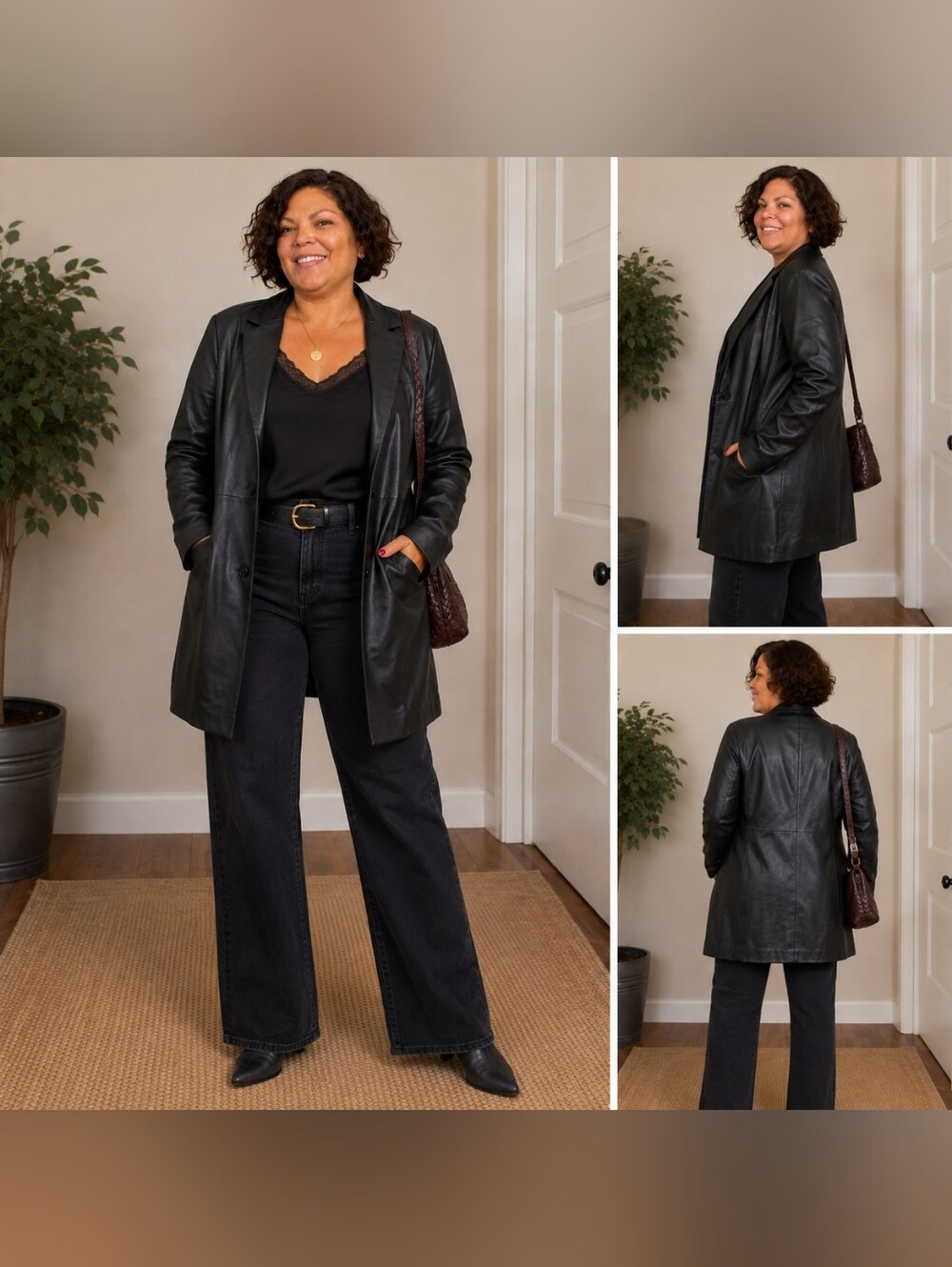 Eloquii Black Faux Leather Longline Blazer Jacket